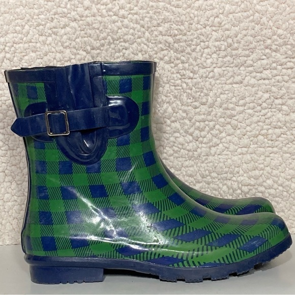 Nomad Womens Gingham Droplet Rubber Waterproof Ankle Rain Boots Shoes  SZ US 9 - Picture 1 of 11